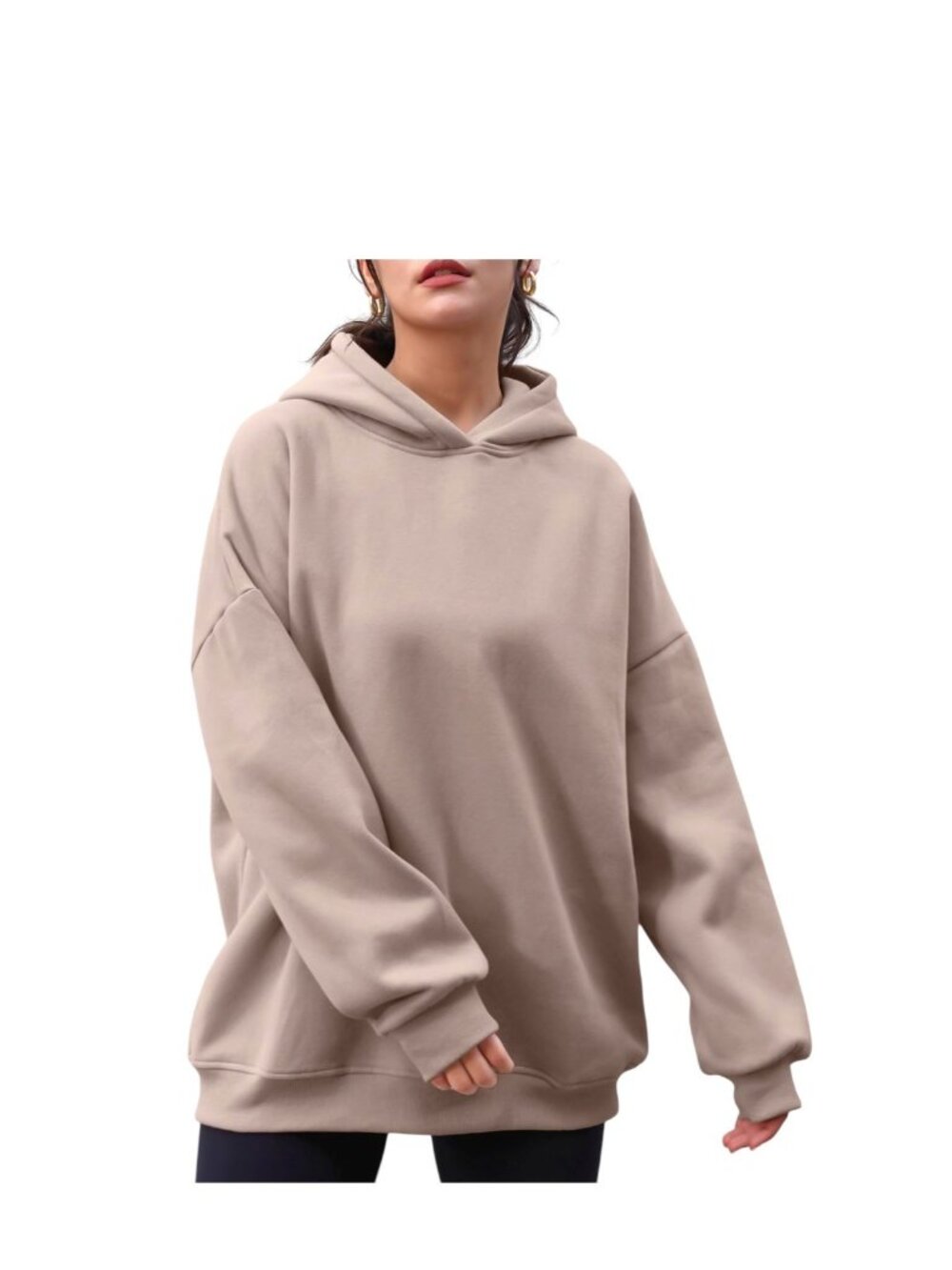 Thick Oversized Neutral Pullover Hoodie Beige Size XL Athleisure Minimalist Cute
